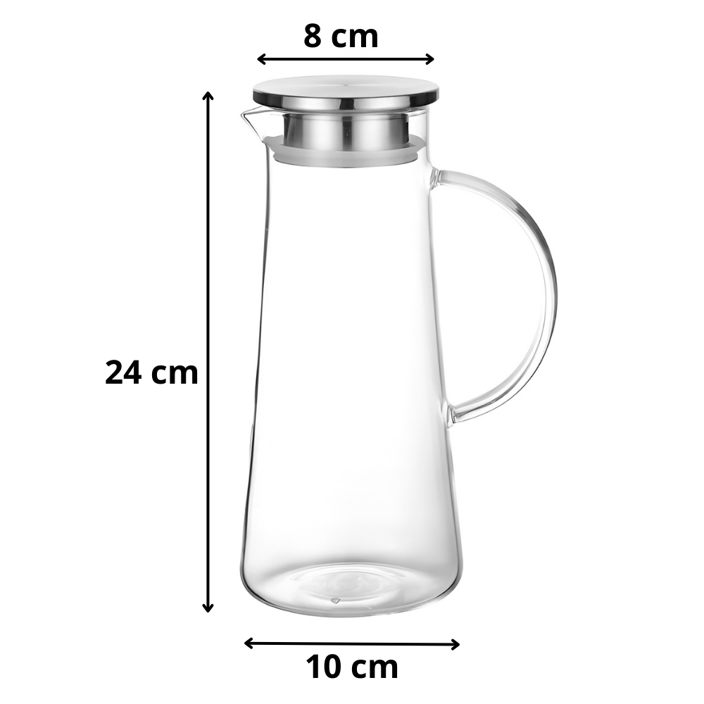 Carafa din sticla borosilicata 1,2 L Koken, Calitate Premium, capac din inox, pentru apa, sucuri, limonada, termorezistenta de la -20°C pana la +150°C, Transparenta - 1 | YEO