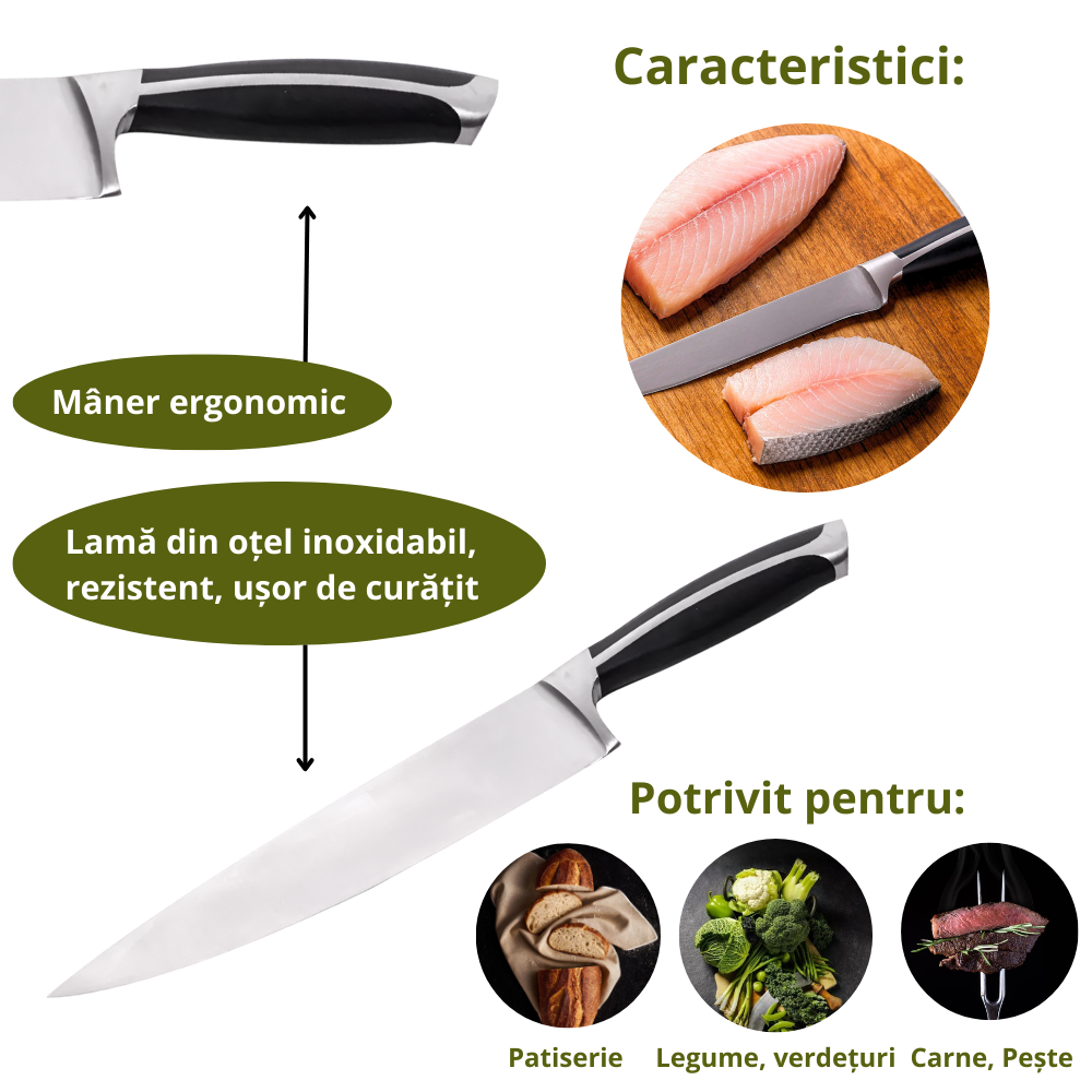Cutit de bucatarie Koken, filetare peste si carne, otel inoxidabil, 56±HRC, taiere precisa si rezistenta indelungata, antiderapant, Lama 20 cm - 3 | YEO
