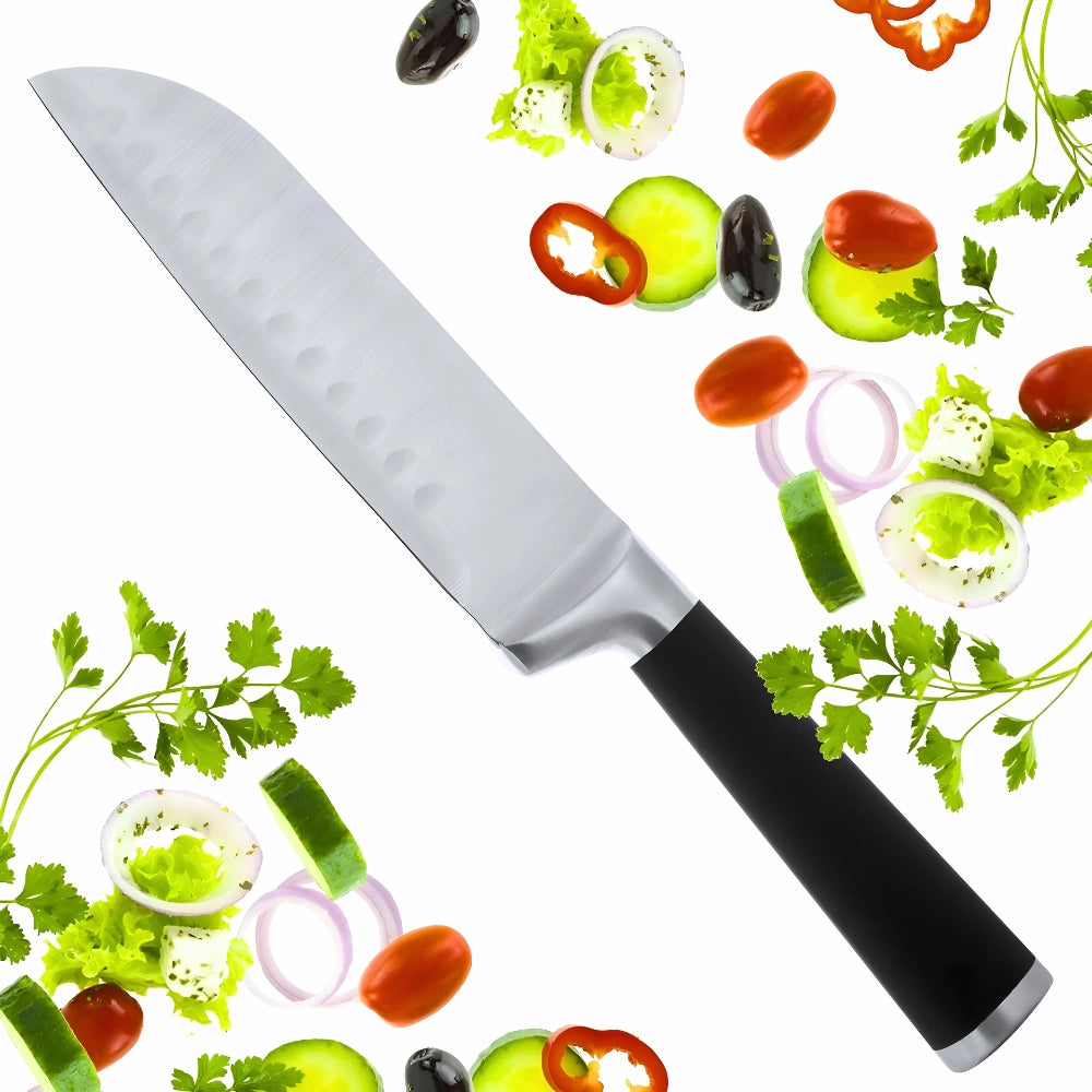Cutit japonez de bucatarie model Santoku, Koken, otel inoxidabil, maner soft-touch, versatil in utilizare, 20 cm