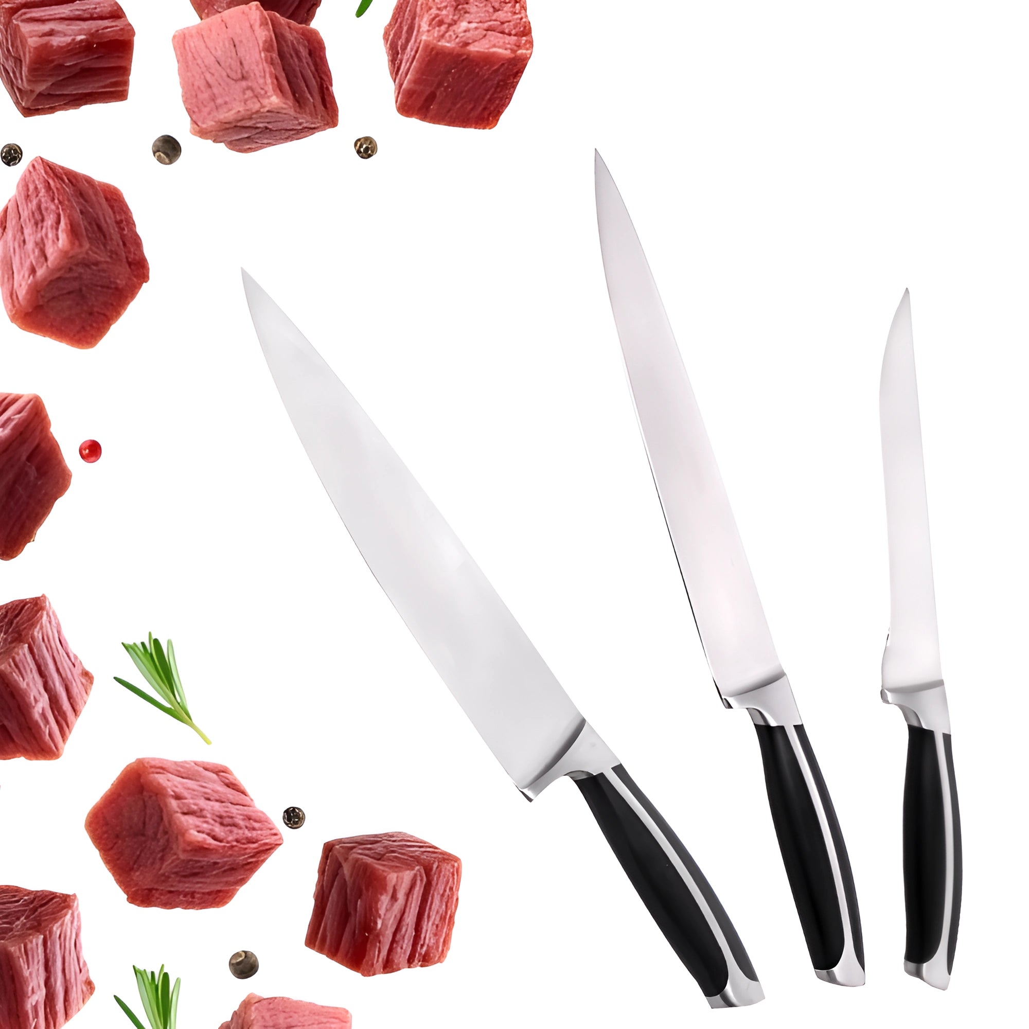 Set 3 cutite pentru bucatarie Koken, otel inoxidabil, feliere si taiere manuala, lama ultra-ascutita, 56-58 HRC, rezistent la coroziune