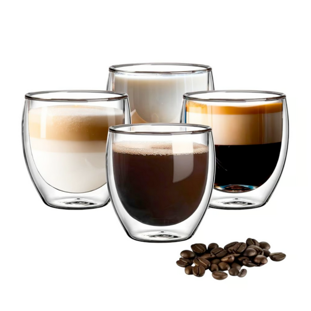 Koken double-walled thermal coffee cup set, protective layer, made of borosilicate glass, 100 ml, Transparent