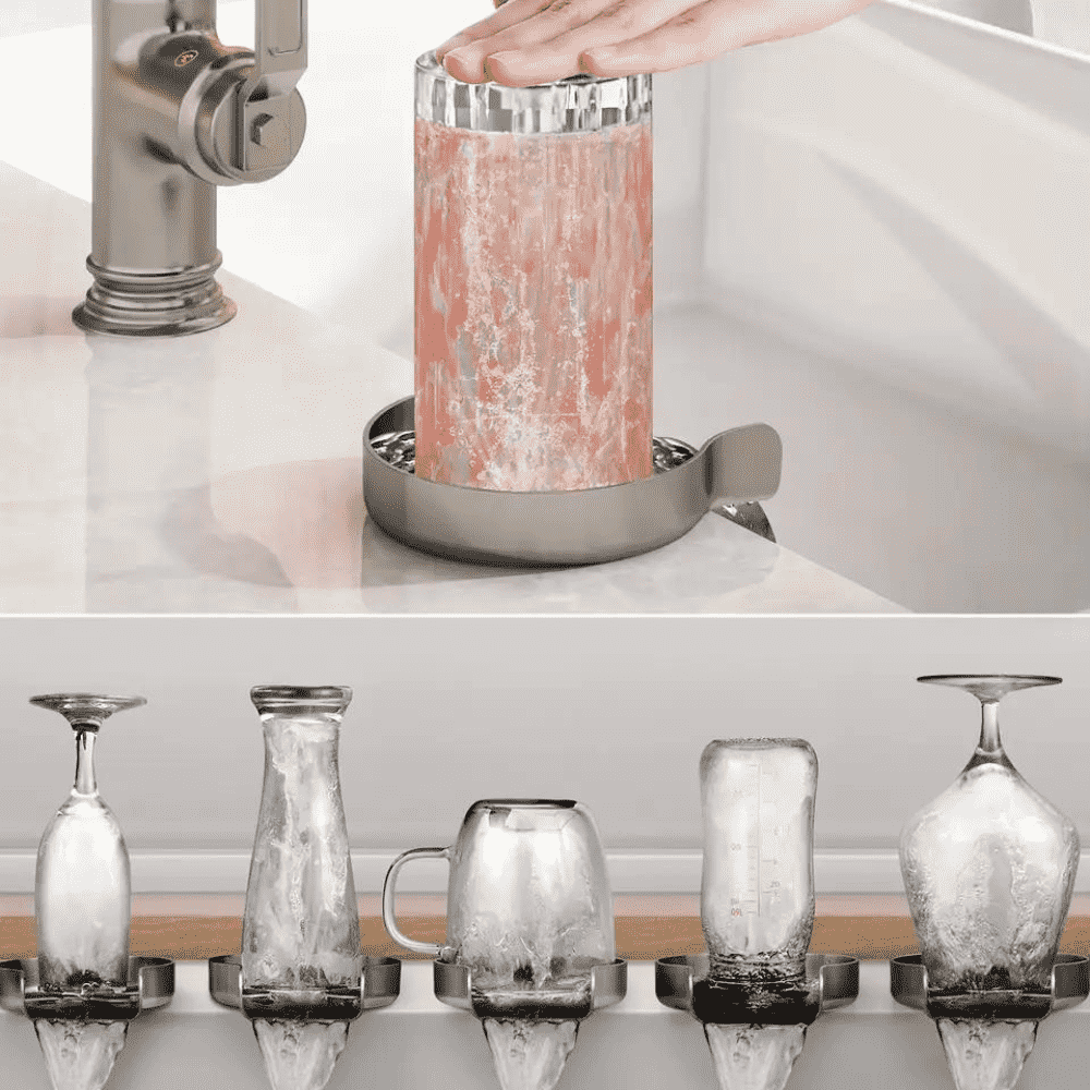 Dispozitiv Spalare Pahare Koken din inox, Spalator pahare cu presiune pentru chiuveta din Otel inoxidabil,Kit de Asamblare Inclus, Anti-rugina, Negru/Argintiu