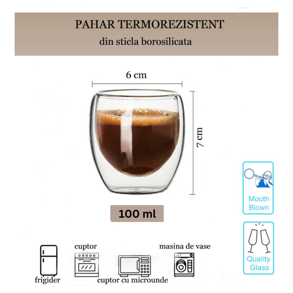 Koken double-walled thermal coffee cup set, protective layer, made of borosilicate glass, 100 ml, Transparent