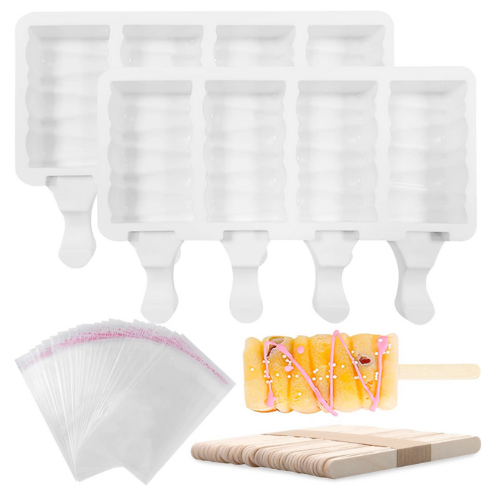 Koken Silicone Popsicle Mold Set, 4 compartments, 50 sticks included, 13 x 19 cm, White