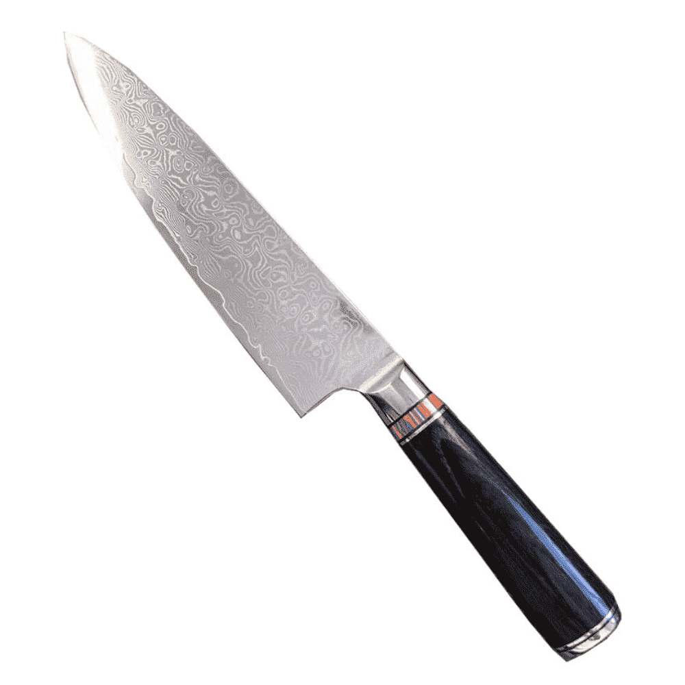 Cutitul Bucatarului, Profesional japonez din otel Damasc, 67 de straturi, lama 20 cm, mâner lemn Pakka, Rezistent la Coroziune, Negru