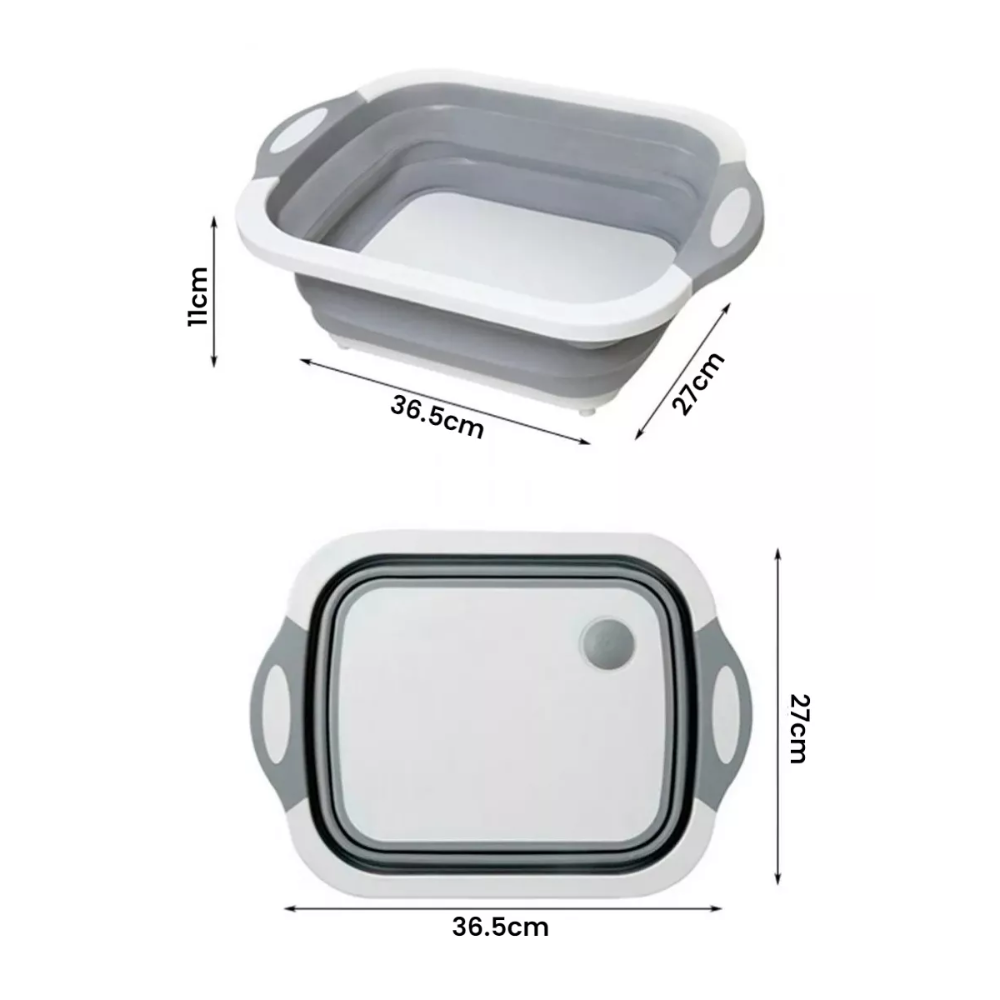 Tocator Multifunctional 3in1 Koken, Cos depozitare Fructe si Legume, Vas Pliabil pentru spalare, Capacitate 5L, Zona de Scurgere, Picioare Anti-Aderente, Gri/Alb