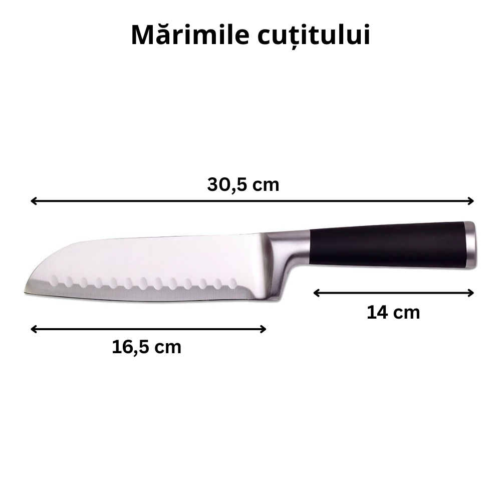Cutit japonez de bucatarie model Santoku, Koken, lama otel inoxidabil 16,5 cm, maner soft-touch, versatil in utilizare - 2 | YEO