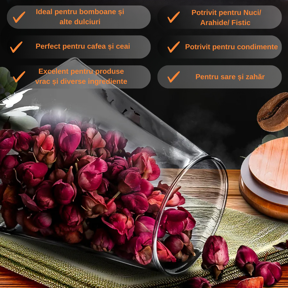 Creează-ți propriul Set de recipiente din sticlă Koken, Borcane cu capac din bambus ermetic, forma trapezoidală, transparente + stickere, marker, 350/600/900 ml - 5 | YEO
