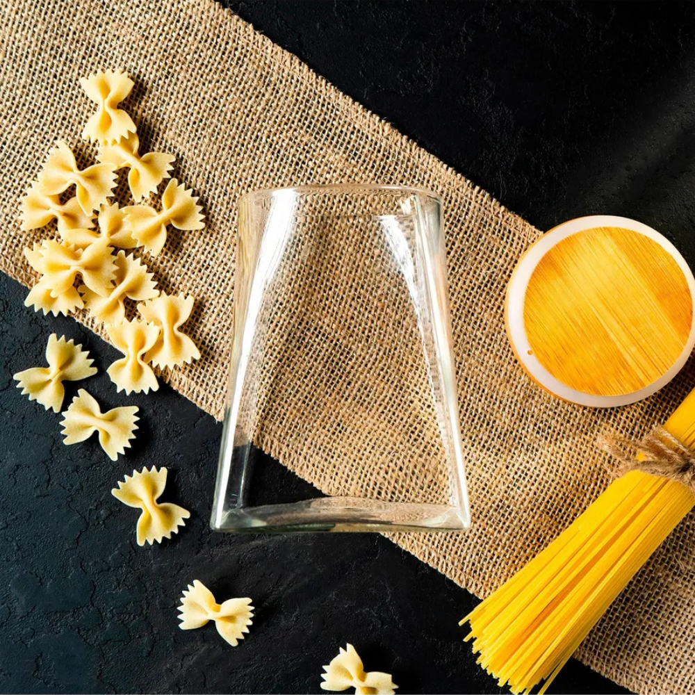 Creează-ți propriul Set de recipiente din sticlă Koken, Borcane cu capac din bambus ermetic, forma trapezoidală, transparente + stickere, marker, 350/600/900 ml