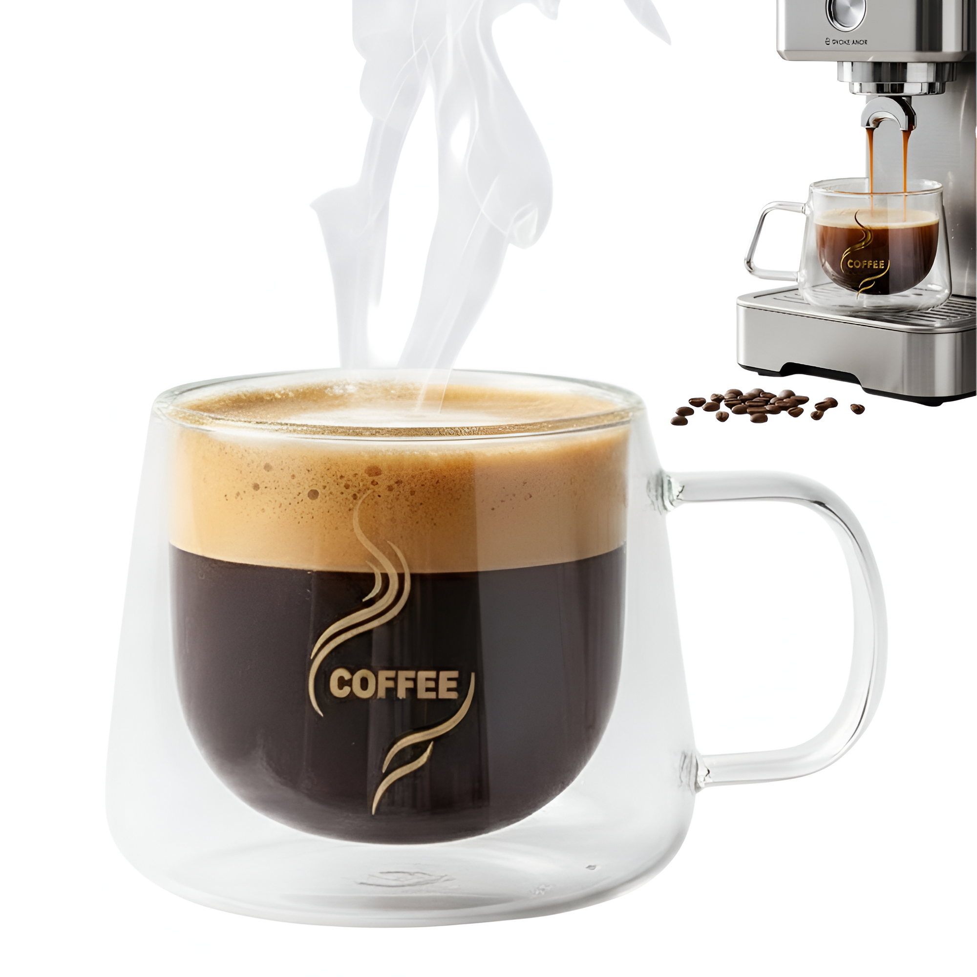 Cana pentru ceai si cafea din sticla termorezistente cu pereti dubli Koken, 200 ml, Sticla borosilicata, ceasca eleganta si transparenta