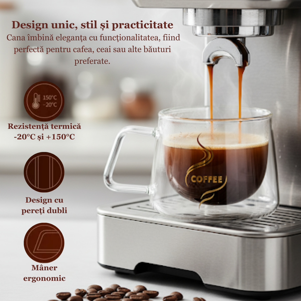 Cana pentru ceai si cafea din sticla termorezistente cu pereti dubli Koken, 200 ml, Sticla borosilicata, ceasca eleganta si transparenta - 2 | YEO