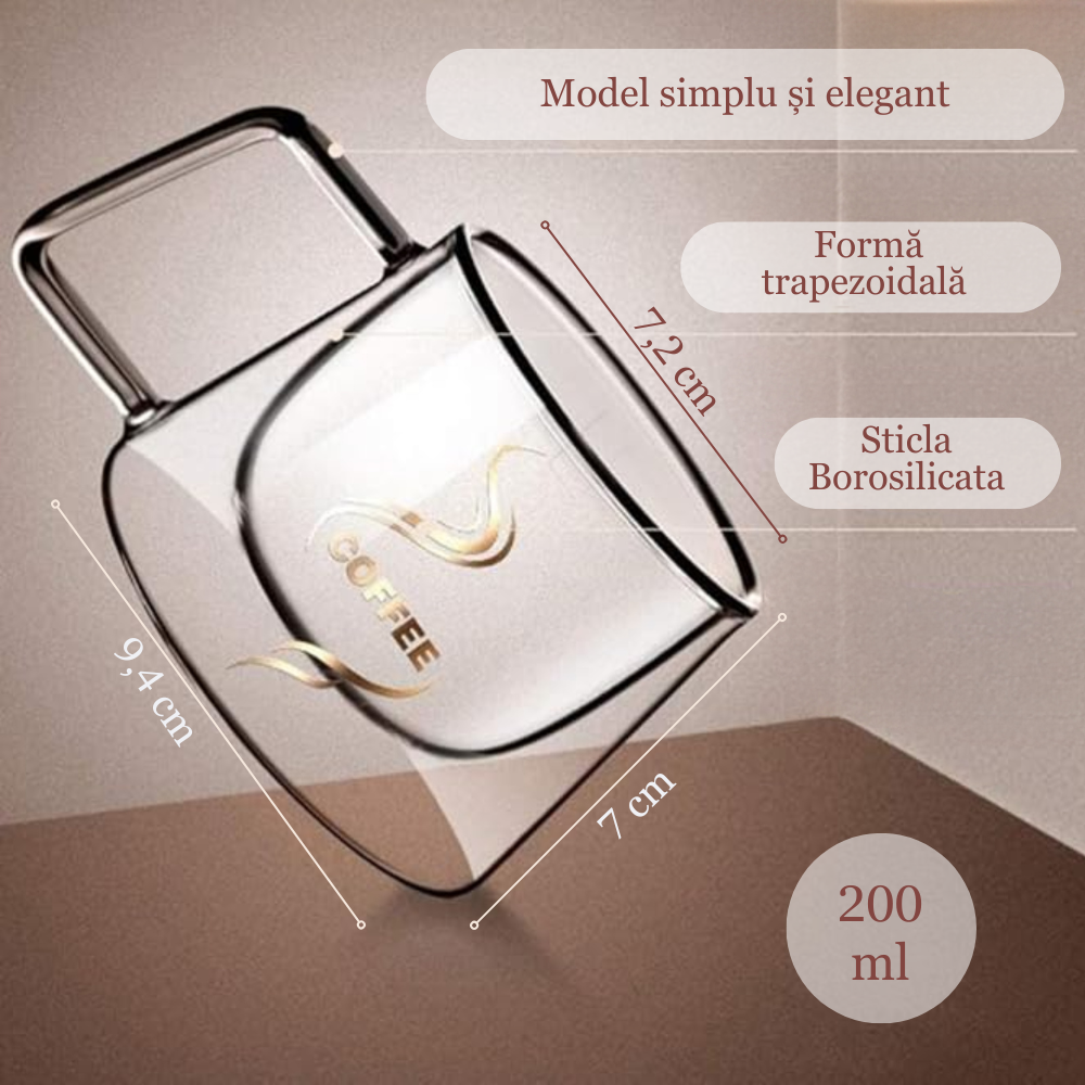 Cana pentru ceai si cafea din sticla termorezistente cu pereti dubli Koken, 200 ml, Sticla borosilicata, ceasca eleganta si transparenta - 1 | YEO