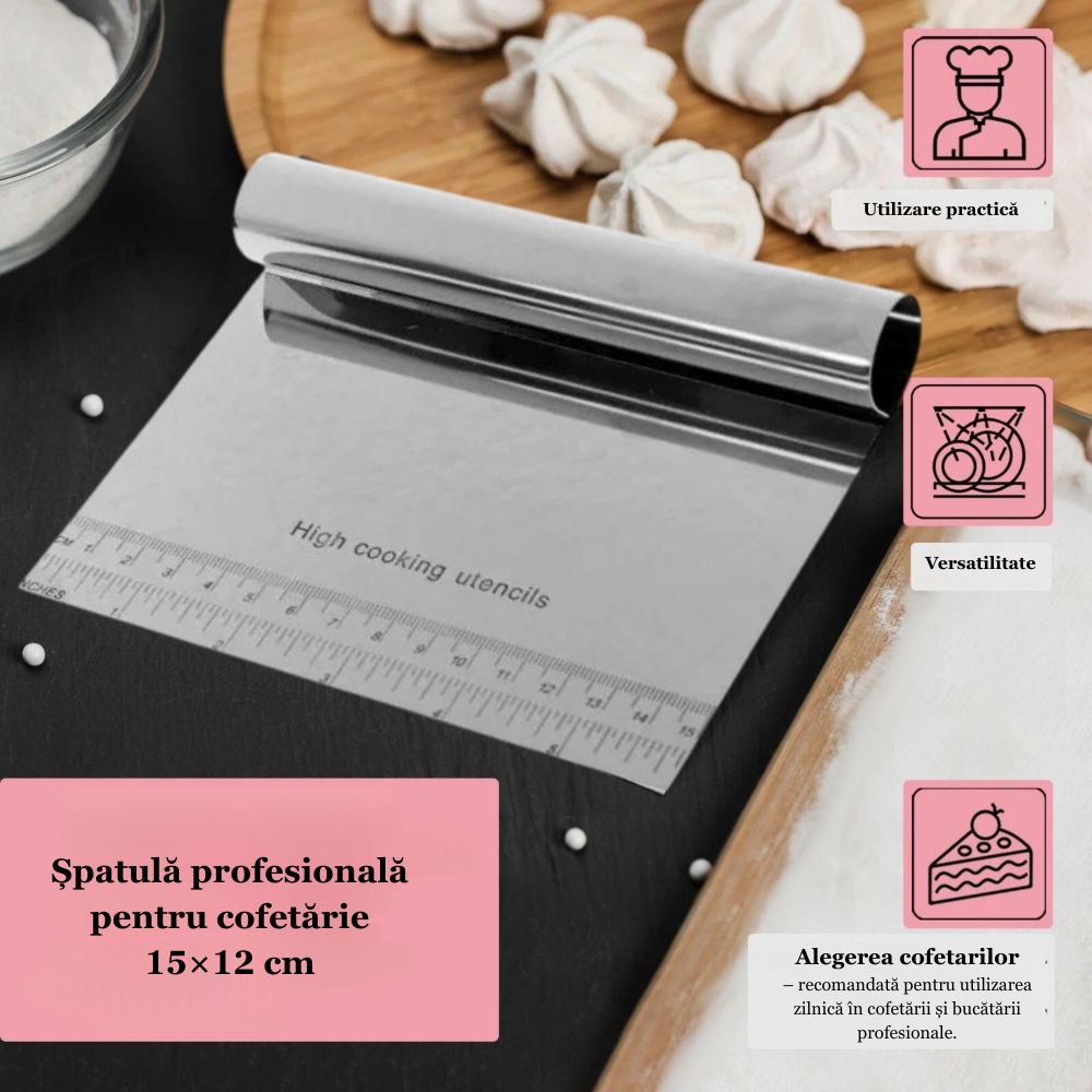 Spatula pentru taiat aluat Koken, Inox, Gadget de bucatarie multifunctional, Taietor Aluat, Usor de curatat, Confortabil antiderapant, 15x12 cm, Argintiu - 4 | YEO