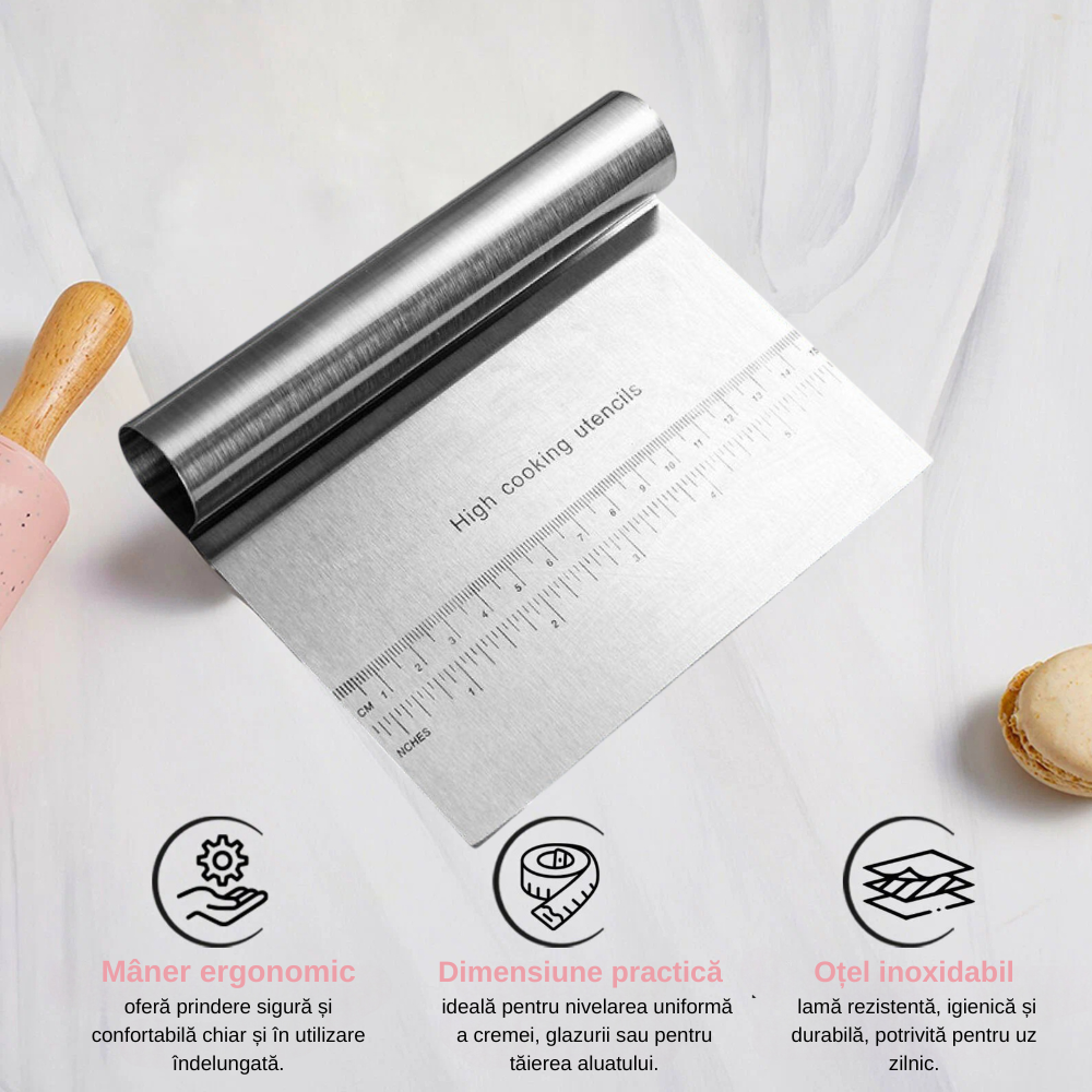Spatula pentru taiat aluat Koken, Inox, Gadget de bucatarie multifunctional, Taietor Aluat, Usor de curatat, Confortabil antiderapant, 15x12 cm, Argintiu - 5 | YEO