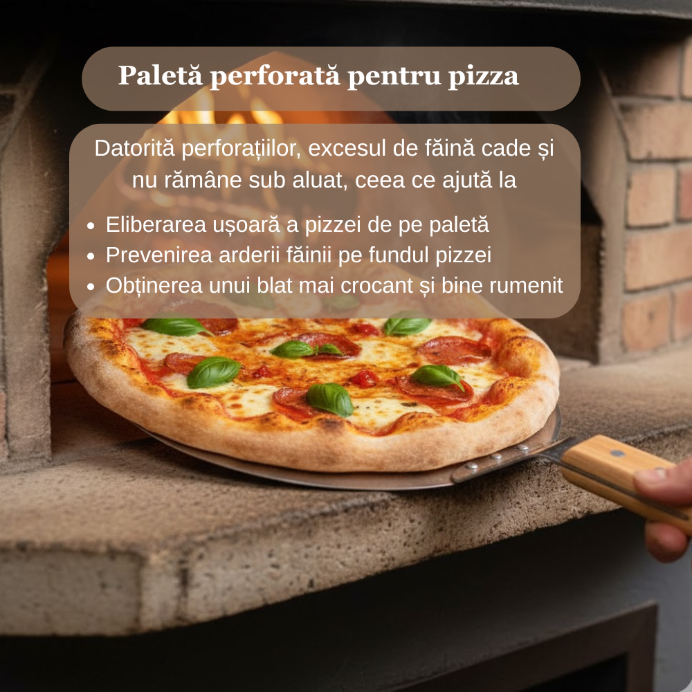 Lopata pizza Koken, tava rotundă 30,5 cm din oțel inoxidabil, Maner Lemn, Spatula 49 cm - 3 | YEO