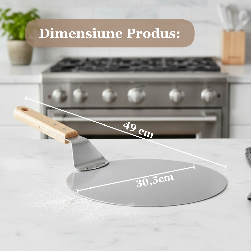 Lopata pizza Koken, tava rotundă 30,5 cm din oțel inoxidabil, Maner Lemn, Spatula 49 cm - 2 | YEO