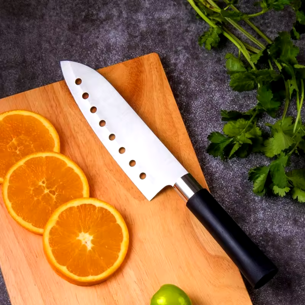 Cutit japonez Santoku Koken versatil in utilizare, lama din otel inoxidabil 17.2 cm, maner din PP, Profesional + Suport pentru Tocat Legume Cadou - 5 | YEO