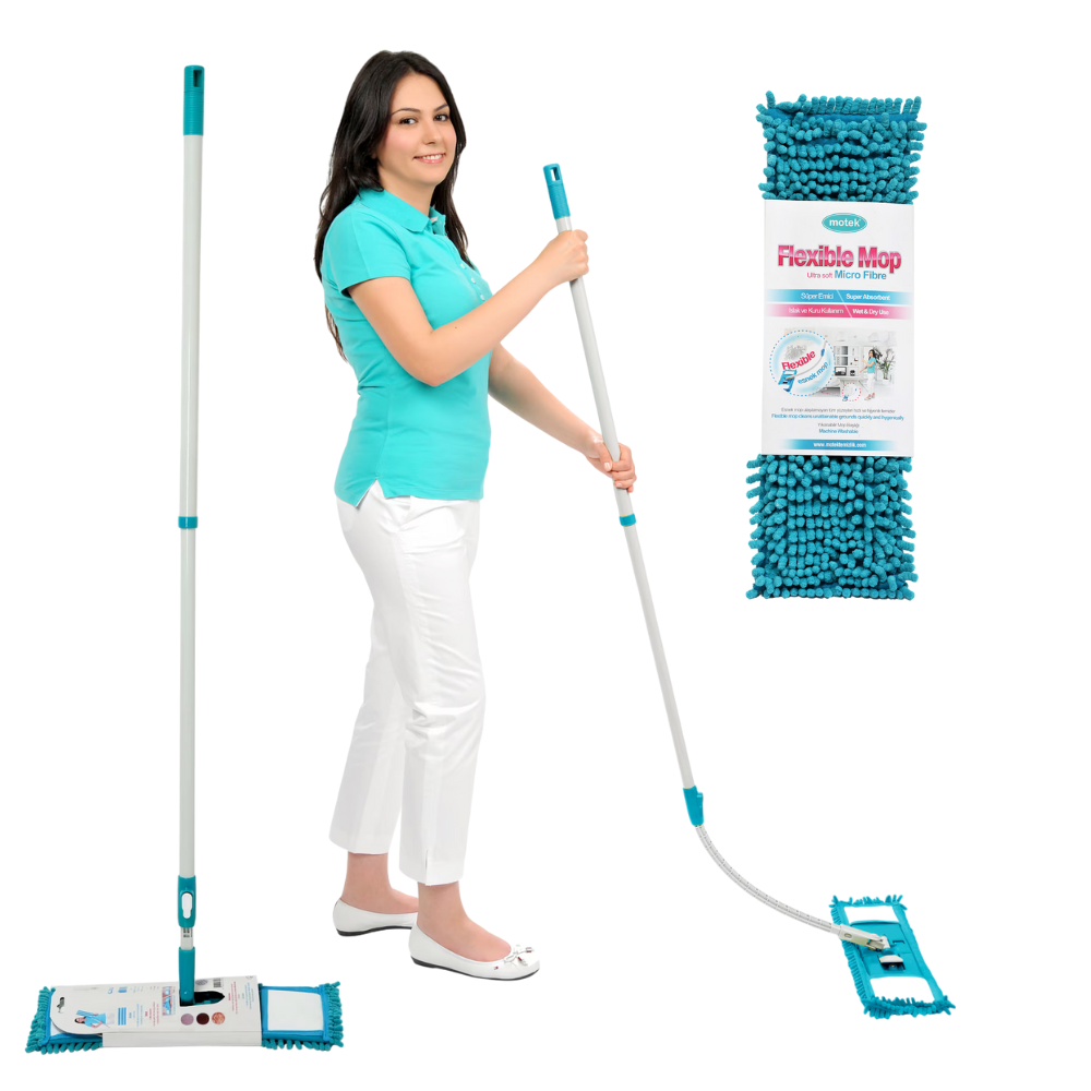 Motek Premium Extendable and Flexible Mop with 100% Microfiber Head, Koken