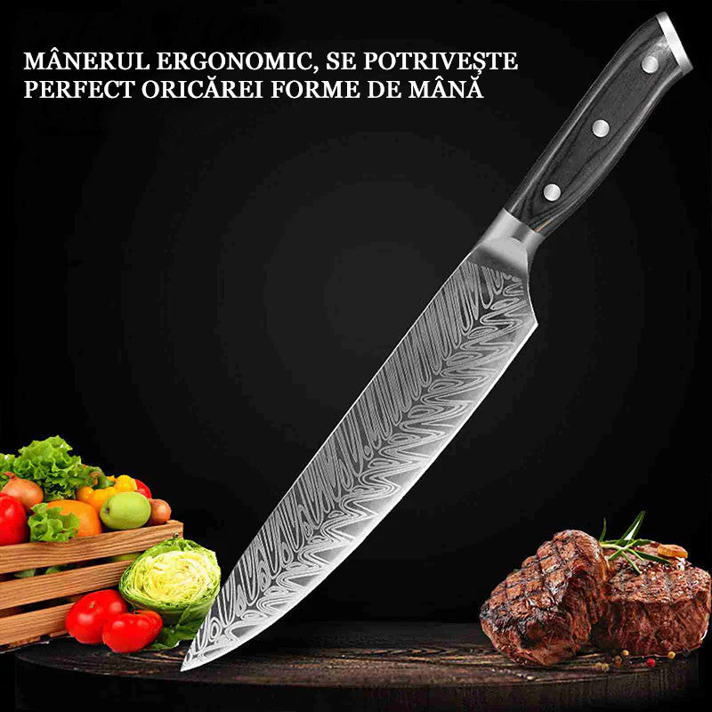 Koken Damascus Steel Professional Kitchen Knife, High Carbon Blade, 21 cm, Wooden Handle