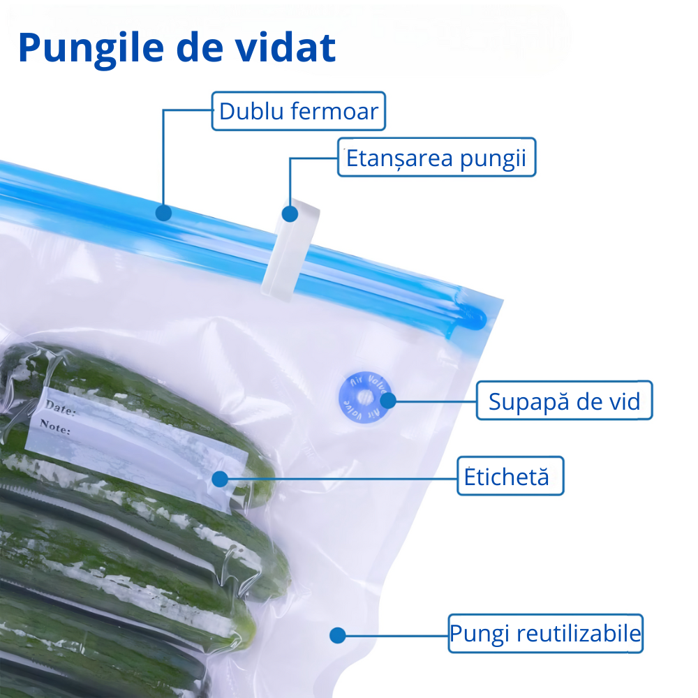 Set Aparat de Vidat alimente Koken + 10 pungi de vidat incluse, aparat tip pompa, portabil, 3W - 4 | YEO