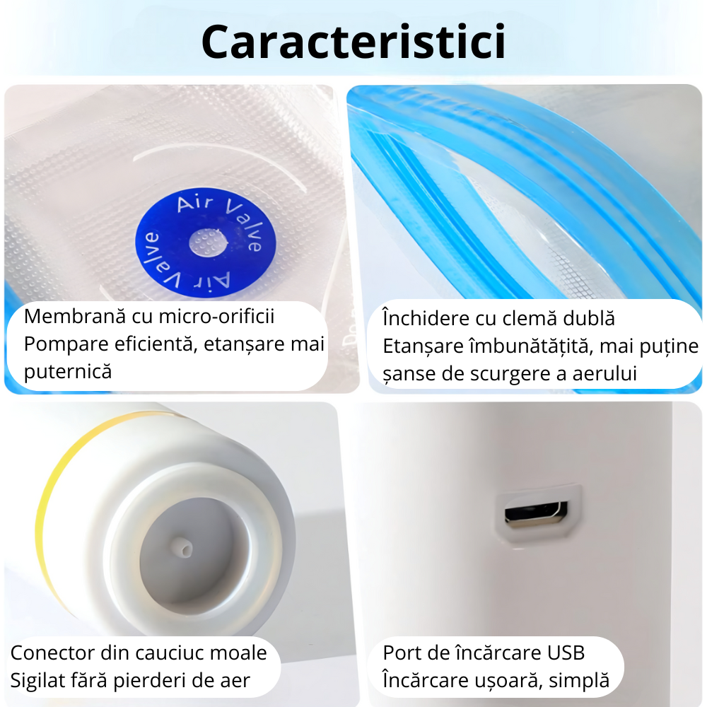 Set Aparat de Vidat alimente Koken + 10 pungi de vidat incluse, aparat tip pompa, portabil, 3W - 3 | YEO