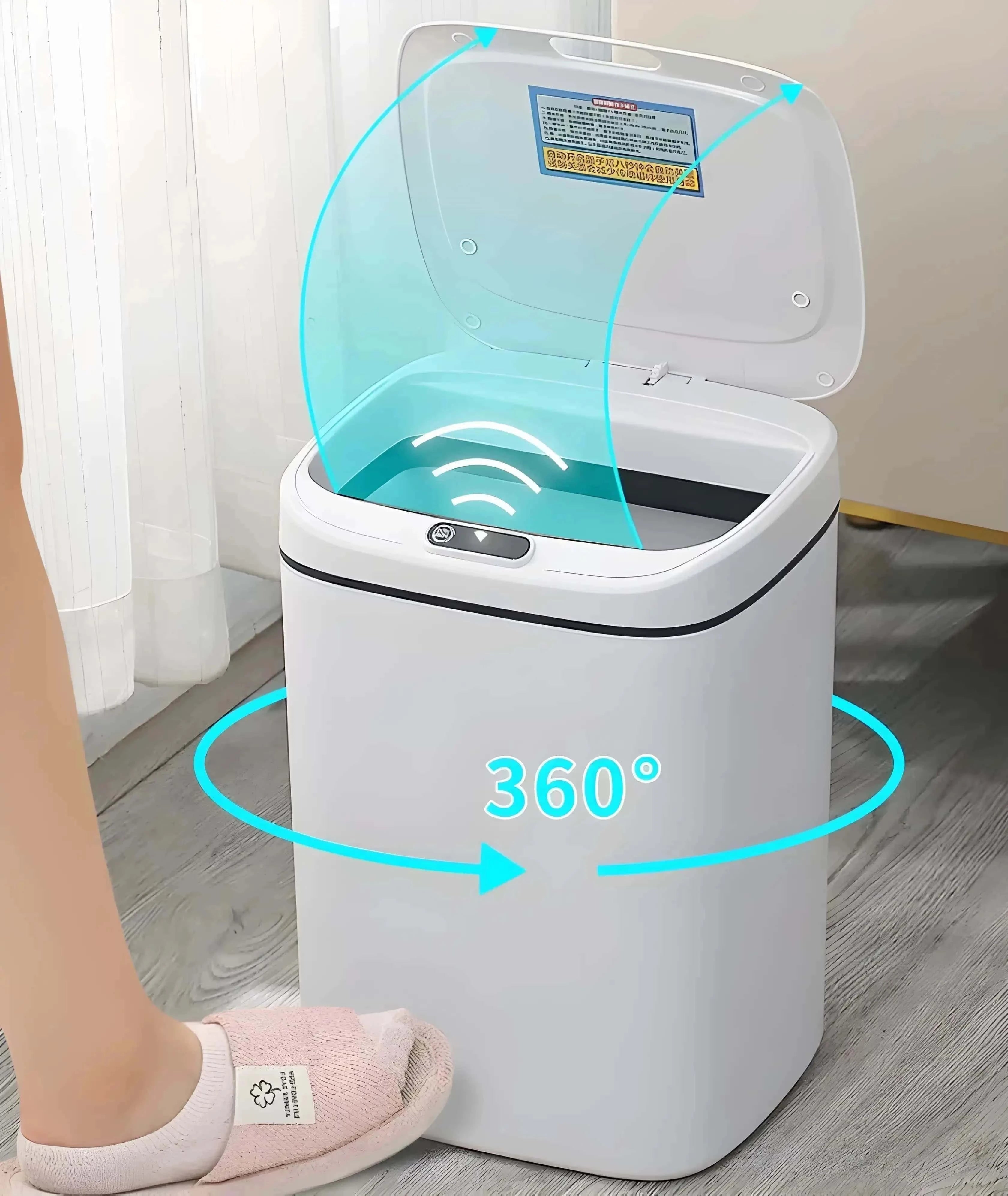 Cos de gunoi automat cu sensor 16 L Koken, Bucatarie, baie sau oficiu, 2x Baterii AA(nu sunt incluse), cu capac anti-miros, Alb