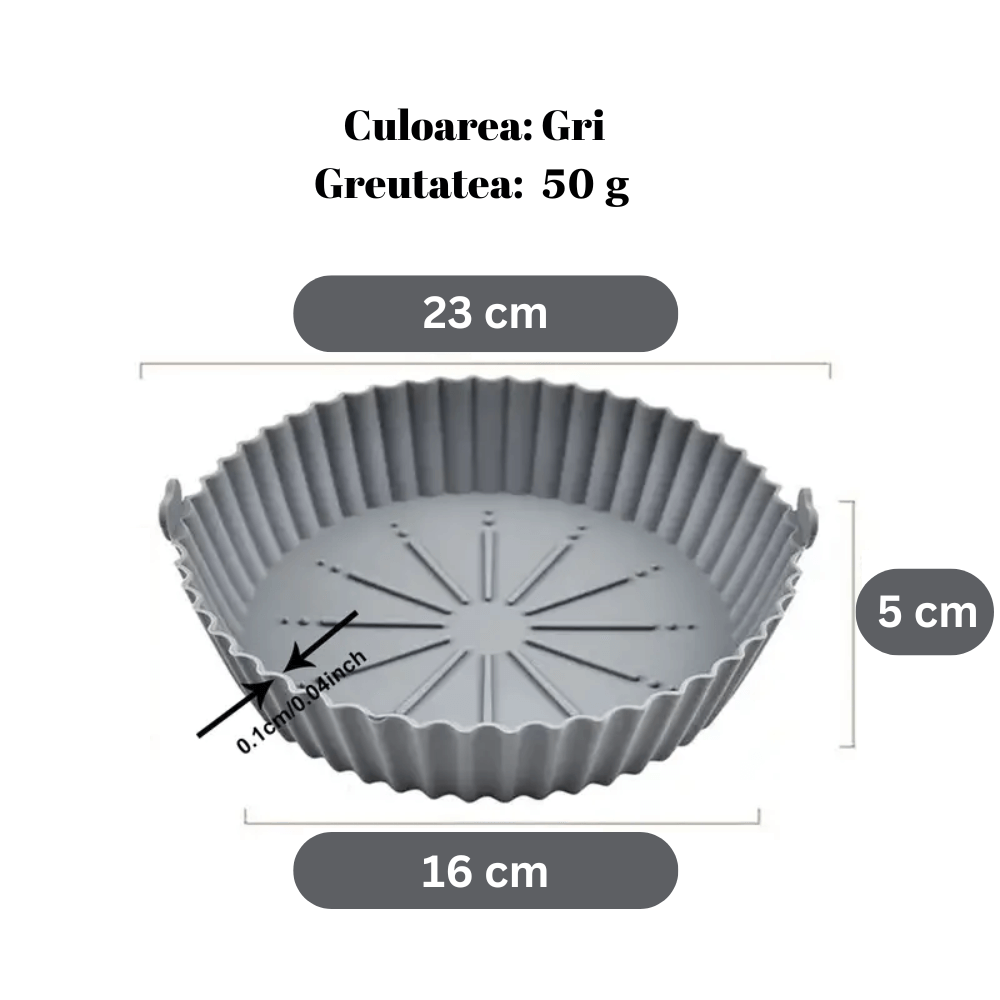 Tava de Copt din Silicon Koken, Rezistenta la Temperaturi Inalte, Friteuza/Cuptor/Microunde, Reutilizabila, Gri - 1 | YEO