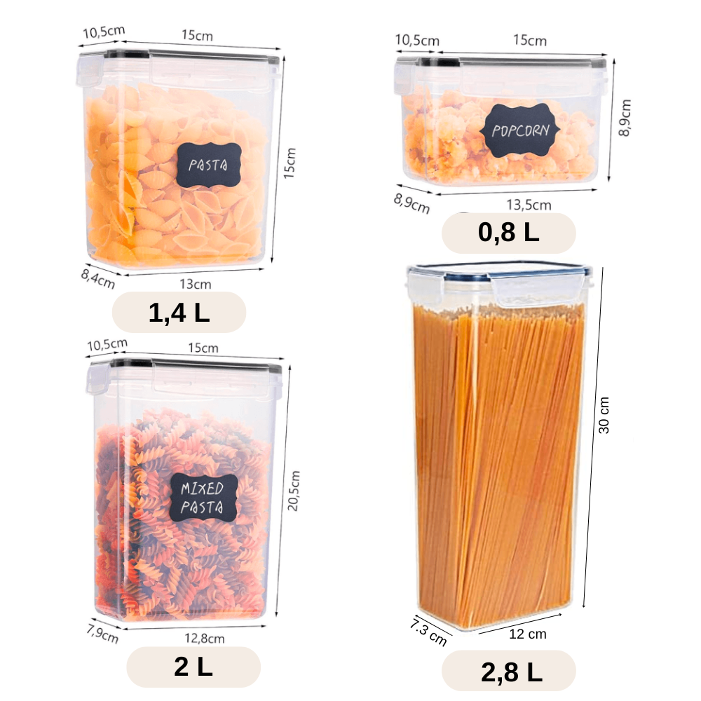 Set 8/7/6 recipiente depozitare Koken, sigure pentru cuptorul cu microunde/masina de spalat vase/congelator,  Caserole etanșe depozitare alimente, plastic fara BPA, Transparent/Negru - 1 | YEO