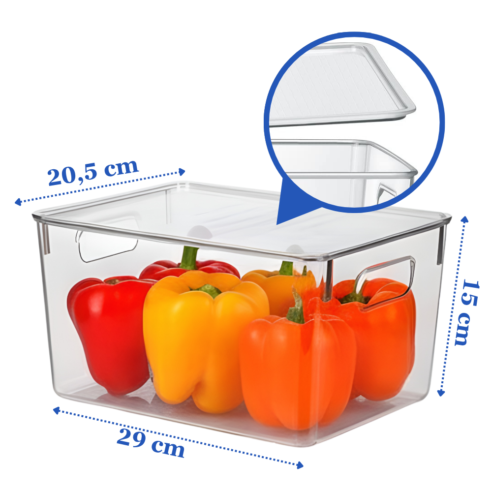 Set Cutii de depozitare cu capac Koken, pentru frigider, birou, bucatarie, pot fi si suprapuse, transparente si usor de curatat, 29 x 20,5 x 15 cm - 1 | YEO