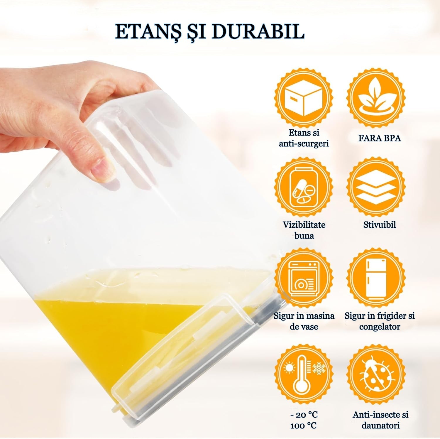 Set 24/18/16/14 recipiente de depozitare Koken, sigure pentru cuptorul cu microunde/masina de spalat vase/congelator, Caserole etanșe depozitare alimente, plastic fara BPA, Transparent/Negru - 2 | YEO
