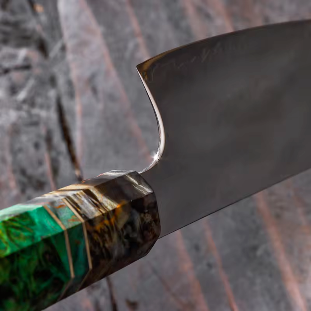 Koken Japanese Professional Knife, 67-Layer Damascus Steel, High Carbon, 20 cm High Quality Blade, Distinctive Handle and Perfect Edge for Professional Cooking, Green/Brown