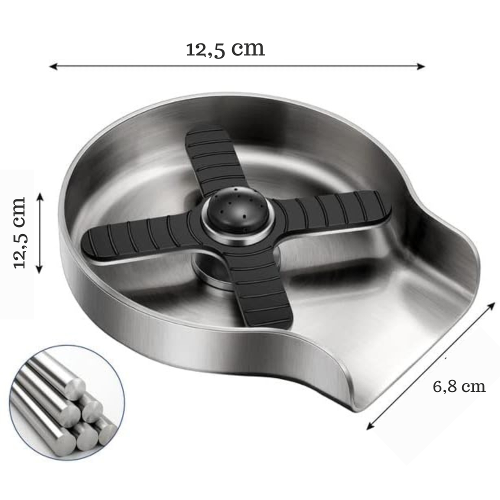 Dispozitiv Spalare Pahare Koken din inox, Spalator pahare cu presiune pentru chiuveta din Otel inoxidabil,Kit de Asamblare Inclus, Anti-rugina, Negru/Argintiu - 1 | YEO