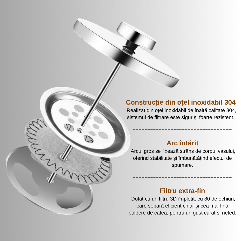 Cafetiera Cu Piston Pentru Cafea Si Ceai Koken, Presa franceza cu infuzor 1000 ML, sticlă borosilicată termorezistentă și oțel inoxidabil 304, -20 ℃ +130 ℃, Infuzor pentru ceai cu 3 Filtre, Fara BPA - 6 | YEO