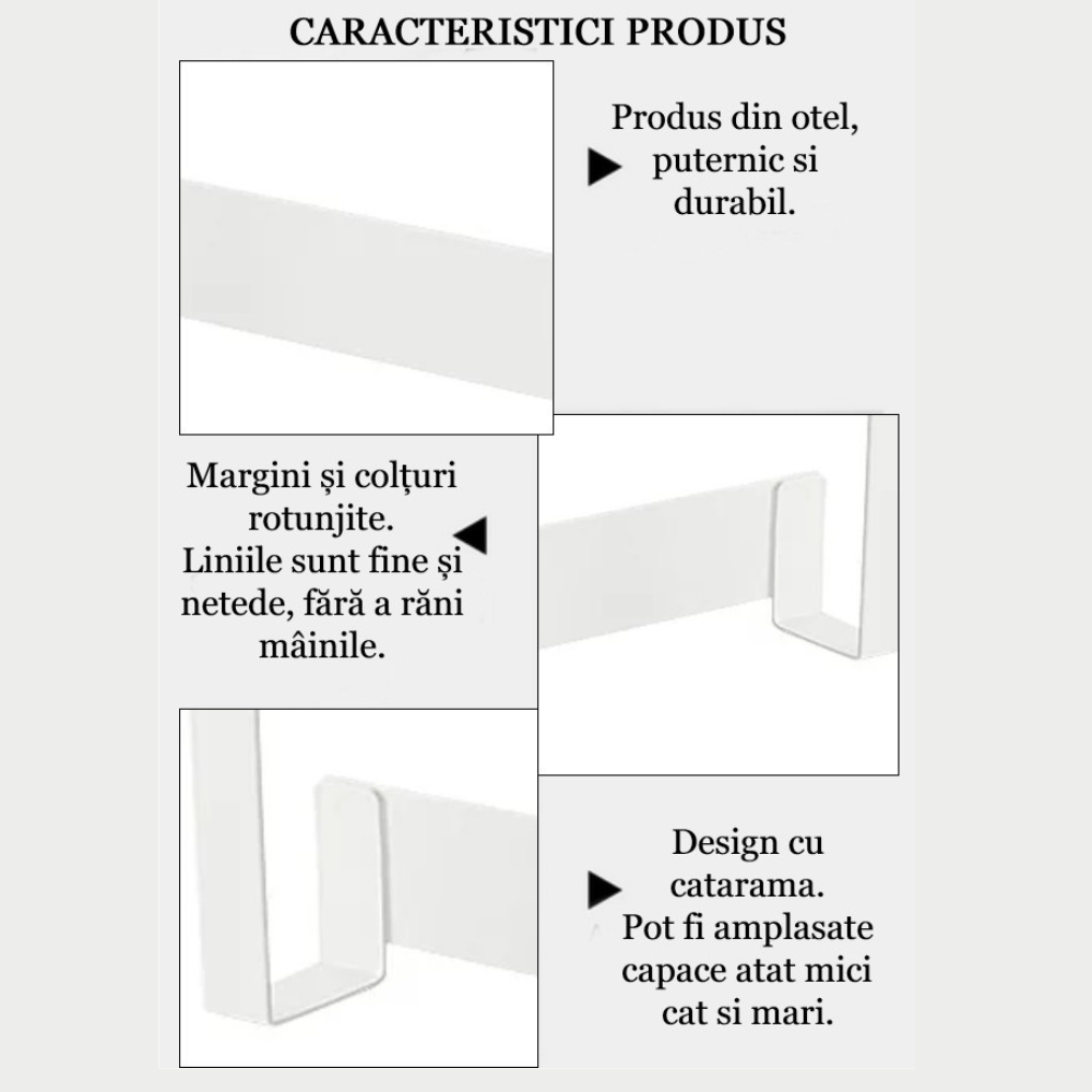 Suport pentru capace de oala in bucatarie autoadeziv Koken Organizator de bucatatrie ecologic 24 x 5 cm, Anticoroziv, Otel, Alb - 2 | YEO