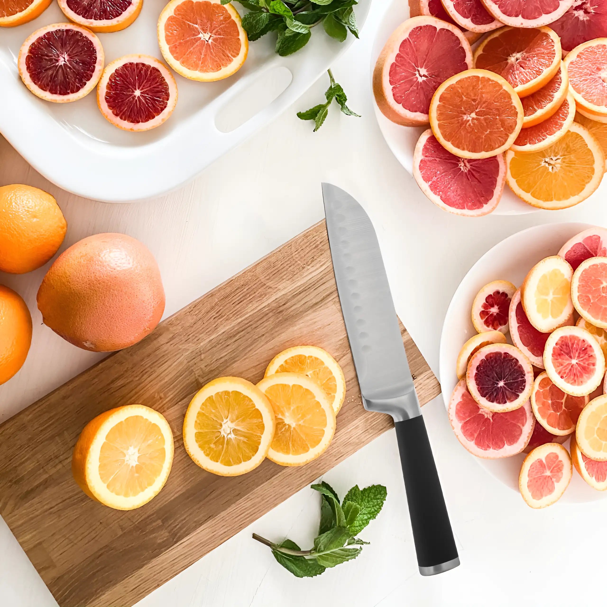 Cutit japonez de bucatarie model Santoku, Koken, otel inoxidabil, maner soft-touch, versatil in utilizare, 20 cm - 1 | YEO
