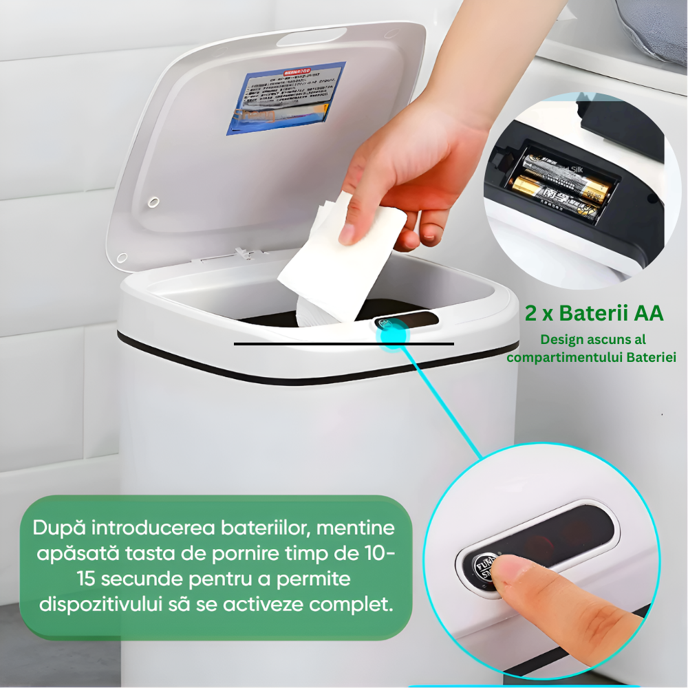 Cos de gunoi automat cu sensor 16 L Koken, Bucatarie, baie sau oficiu, 2x Baterii AA(nu sunt incluse), cu capac anti-miros, Alb - 5 | YEO