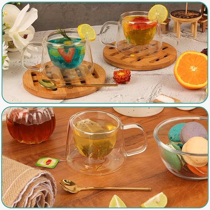 Cana pentru ceai si cafea din sticla termorezistente cu pereti dubli Koken, 200 ml, Sticla borosilicata, ceasca eleganta si transparenta