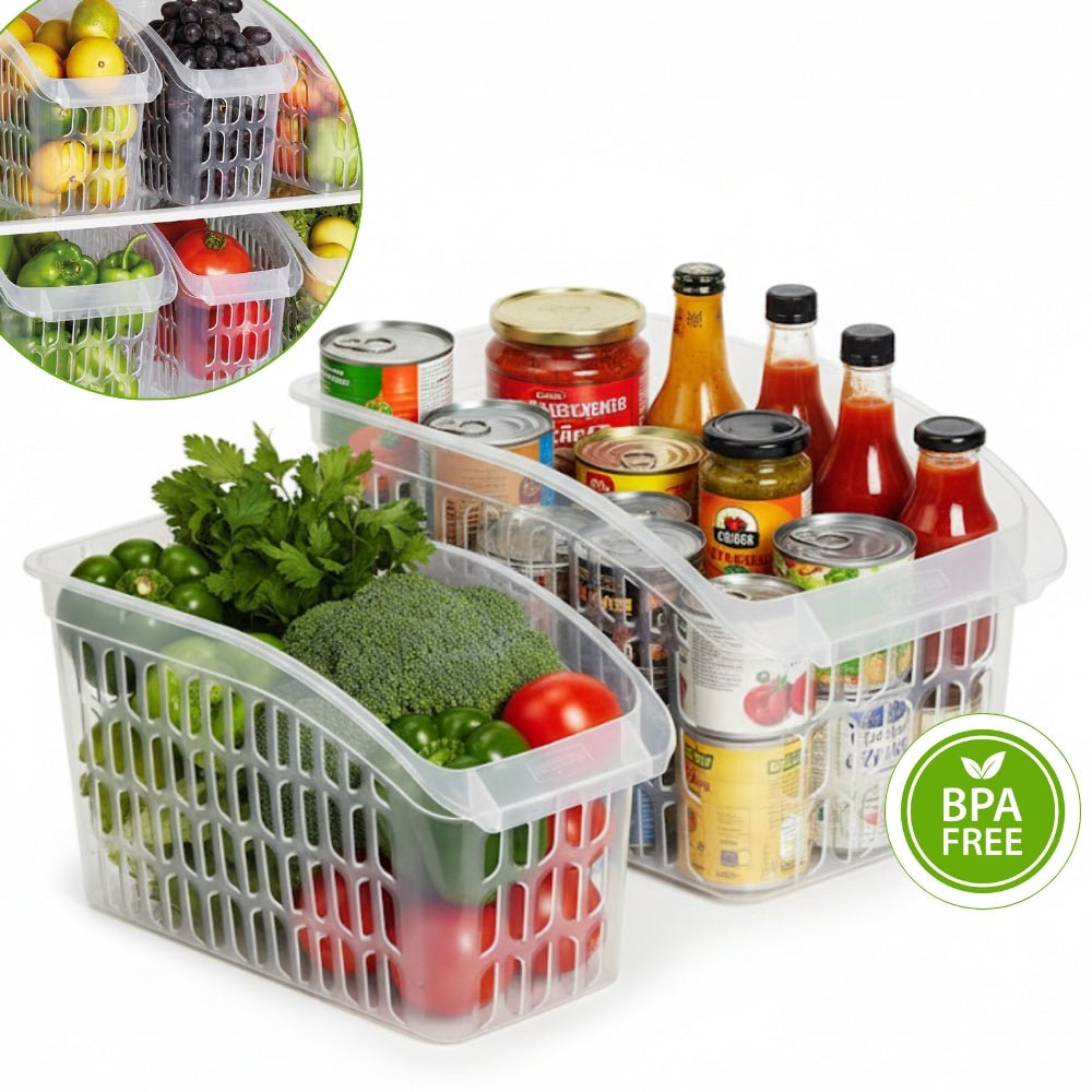 Organizator Frigider Koken, plastic PP, BPA free, cutie pentru cămară, baie, frigider, Multifunctional, 1 Compartiment principal, Potrivit Mașina de Spălat Vase, Transparent, 2 dimensiuni disponibile