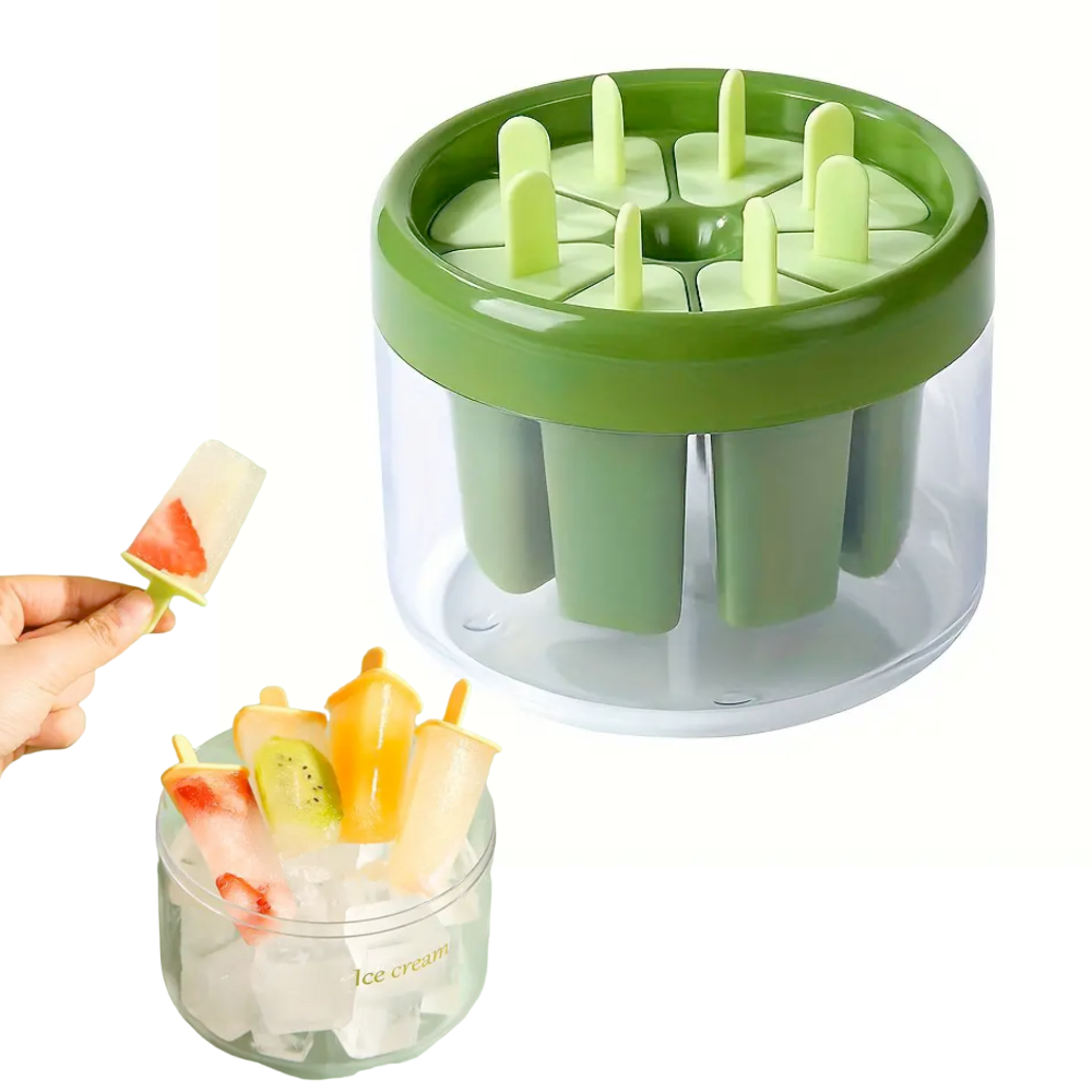 Koken Ice Cream Mold, 8-Compartment Mold Made of Ecological Plastic, Green, 11x13 cm