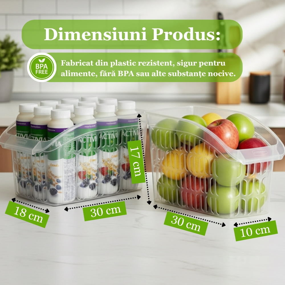 Organizator Frigider Koken, plastic PP, BPA free, cutie pentru cămară, baie, frigider, Multifunctional, 1 Compartiment principal, Potrivit Mașina de Spălat Vase, Transparent, 2 dimensiuni disponibile - 1 | YEO