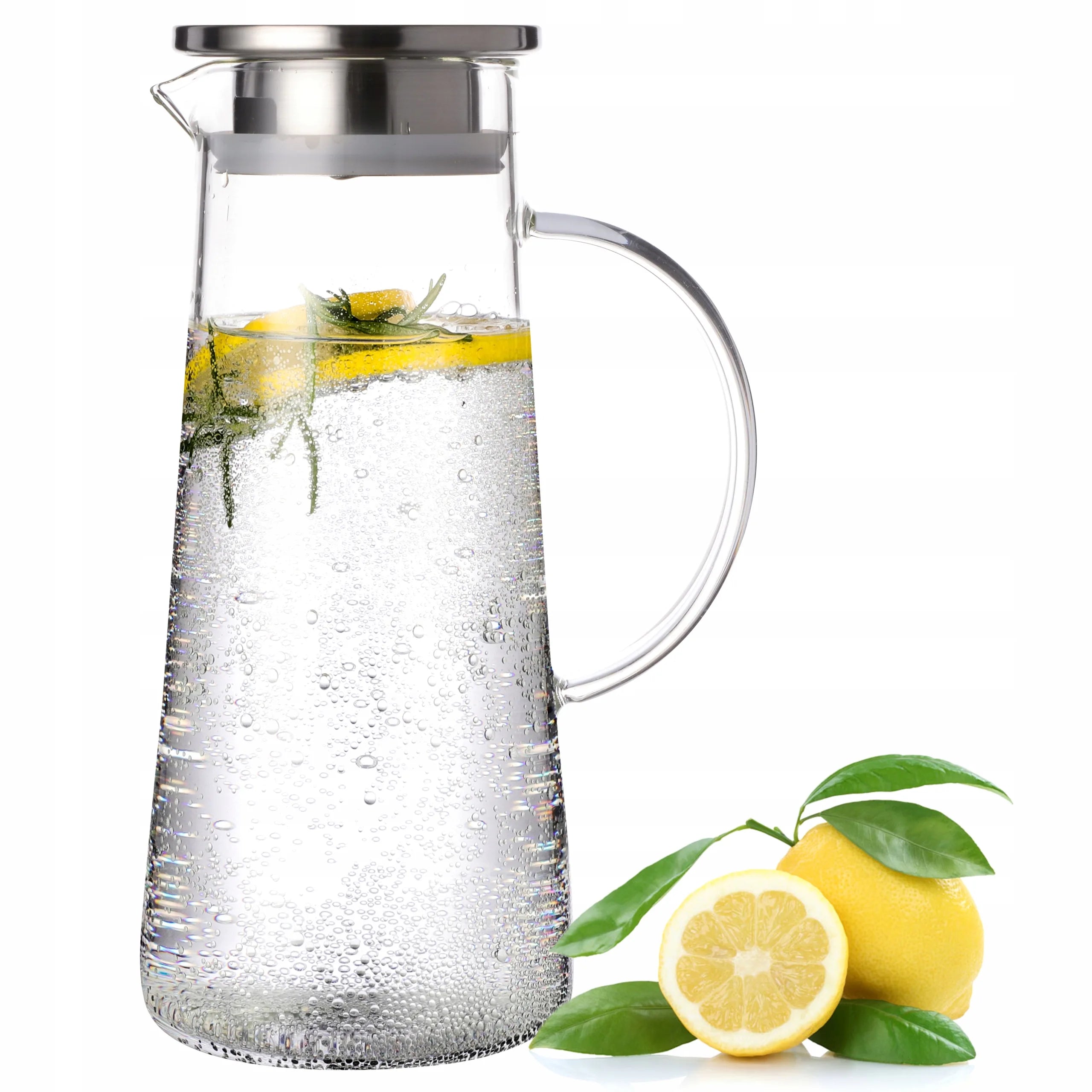 Carafa din sticla borosilicata 1,2 L Koken, Calitate Premium, capac din inox, pentru apa, sucuri, limonada, termorezistenta de la -20°C pana la +150°C, Transparenta