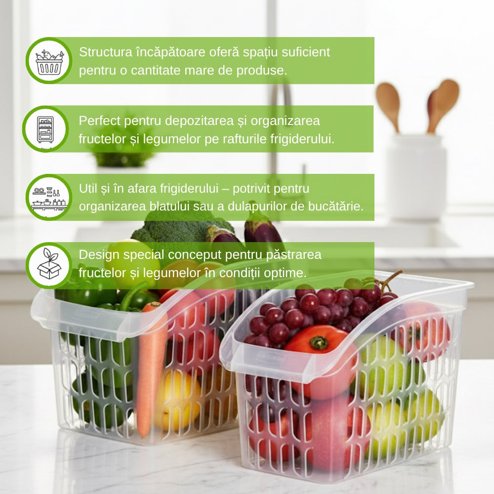 Organizator Frigider Koken, plastic PP, BPA free, cutie pentru cămară, baie, frigider, Multifunctional, 1 Compartiment principal, Potrivit Mașina de Spălat Vase, Transparent, 2 dimensiuni disponibile - 2 | YEO