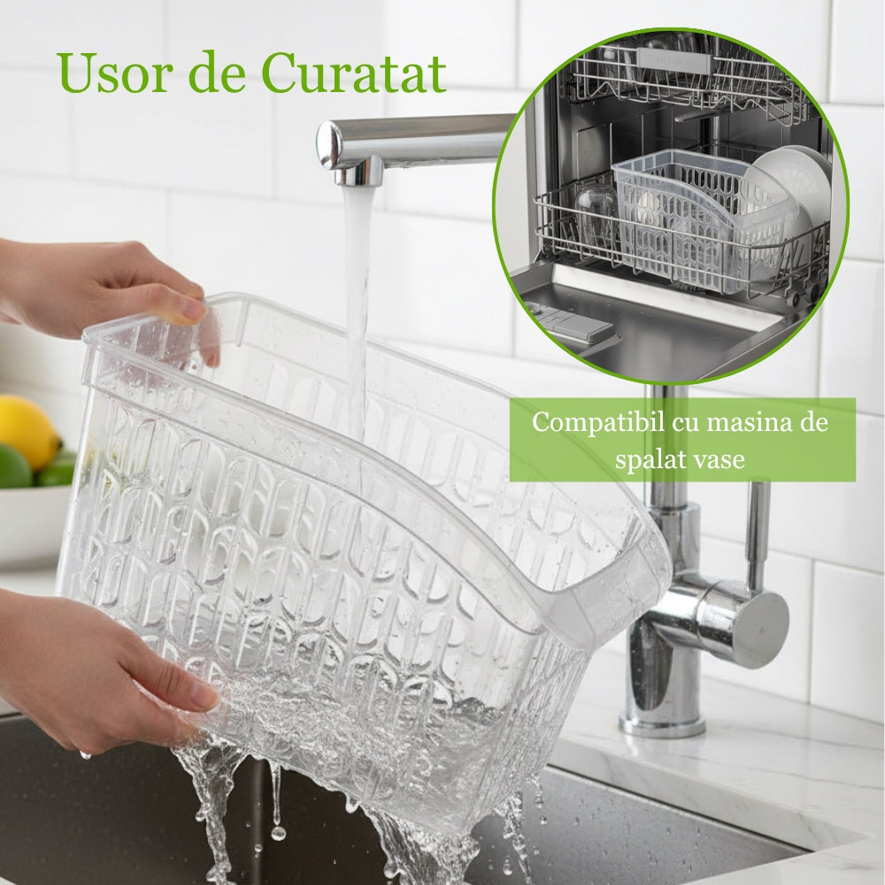 Organizator Frigider Koken, plastic PP, BPA free, cutie pentru cămară, baie, frigider, Multifunctional, 1 Compartiment principal, Potrivit Mașina de Spălat Vase, Transparent, 2 dimensiuni disponibile - 3 | YEO