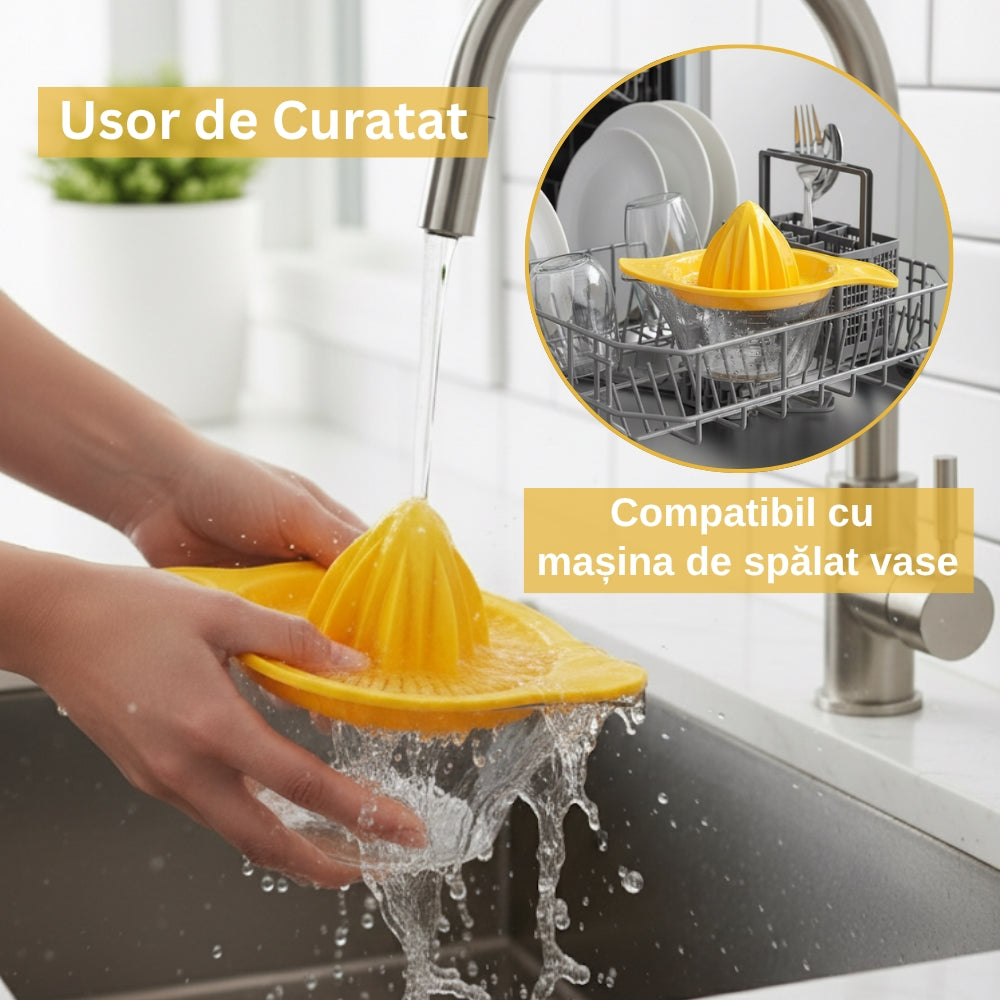Storcator manual de citrice Koken, Plastic PP, BPA Free, Presa robusta de citrice pentru sucuri, Cu Vas Colector si Sita, Galben - 4 | YEO