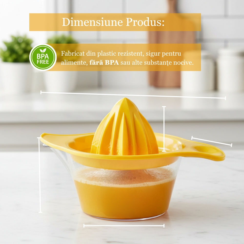 Storcator manual de citrice Koken, Plastic PP, BPA Free, Presa robusta de citrice pentru sucuri, Cu Vas Colector si Sita, Galben - 1 | YEO