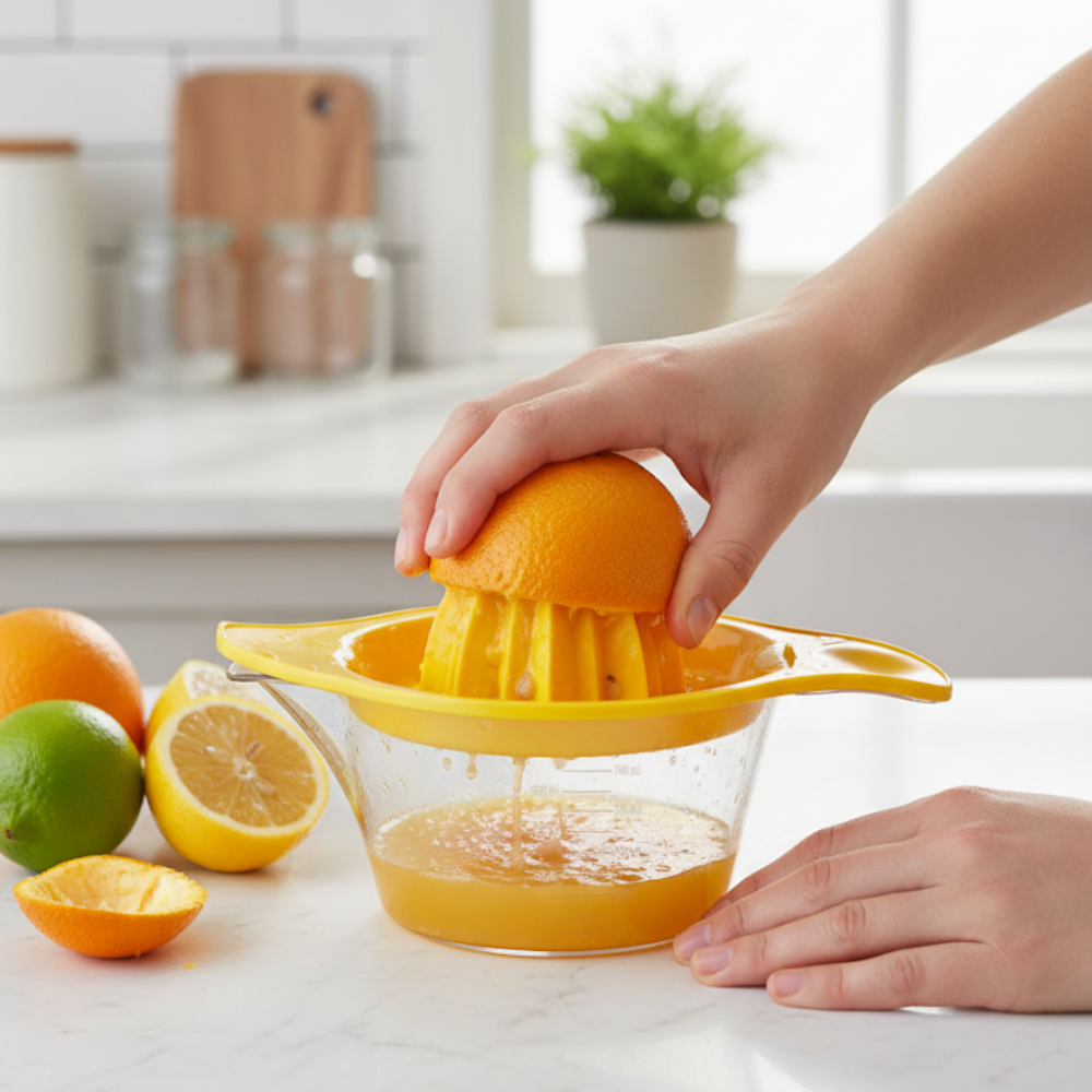 Storcator manual de citrice Koken, Plastic PP, BPA Free, Presa robusta de citrice pentru sucuri, Cu Vas Colector si Sita, Galben - 3 | YEO