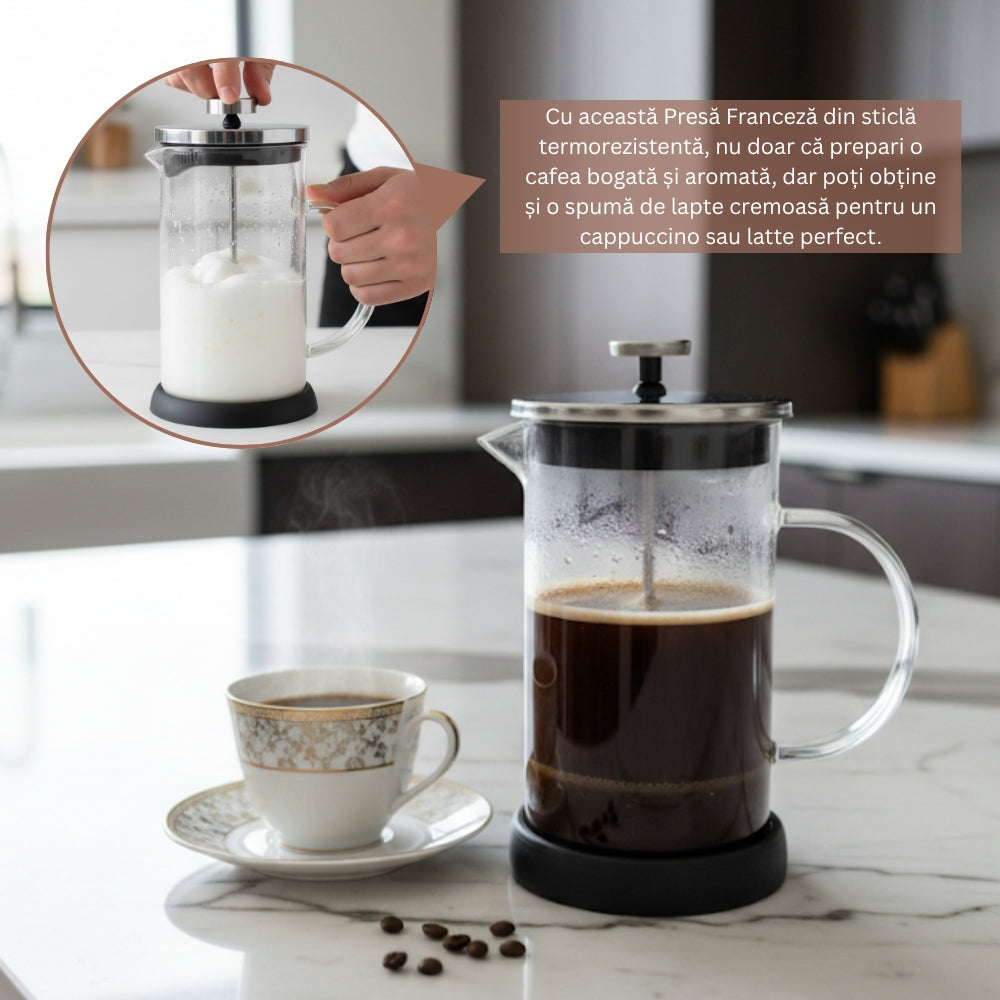 Cafetiera Cu Piston Pentru Cafea Si Ceai Koken, Presa franceza cu infuzor 1000 ML, sticlă borosilicată termorezistentă și oțel inoxidabil 304, -20 ℃ +130 ℃, Infuzor pentru ceai cu 3 Filtre, Fara BPA - 5 | YEO