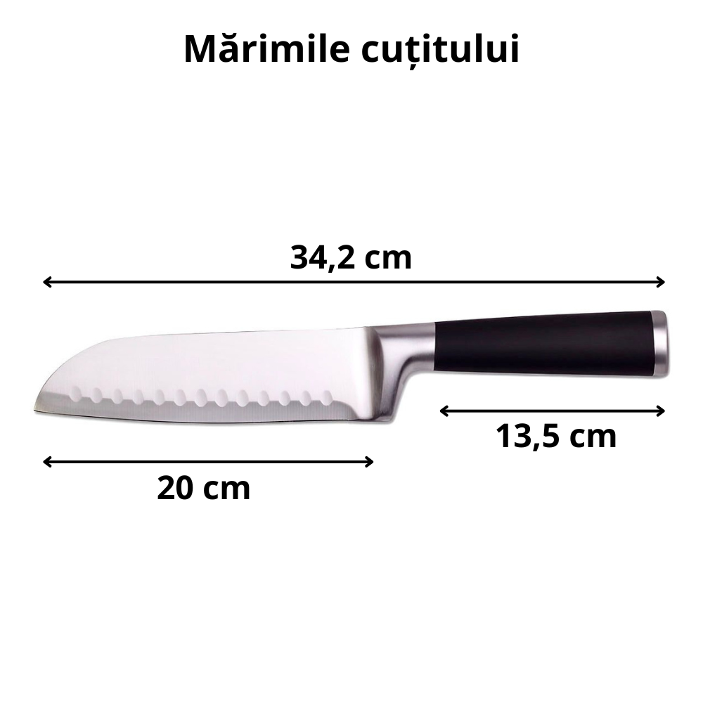 Cutit japonez de bucatarie model Santoku, Koken, otel inoxidabil, maner soft-touch, versatil in utilizare, 20 cm - 2 | YEO