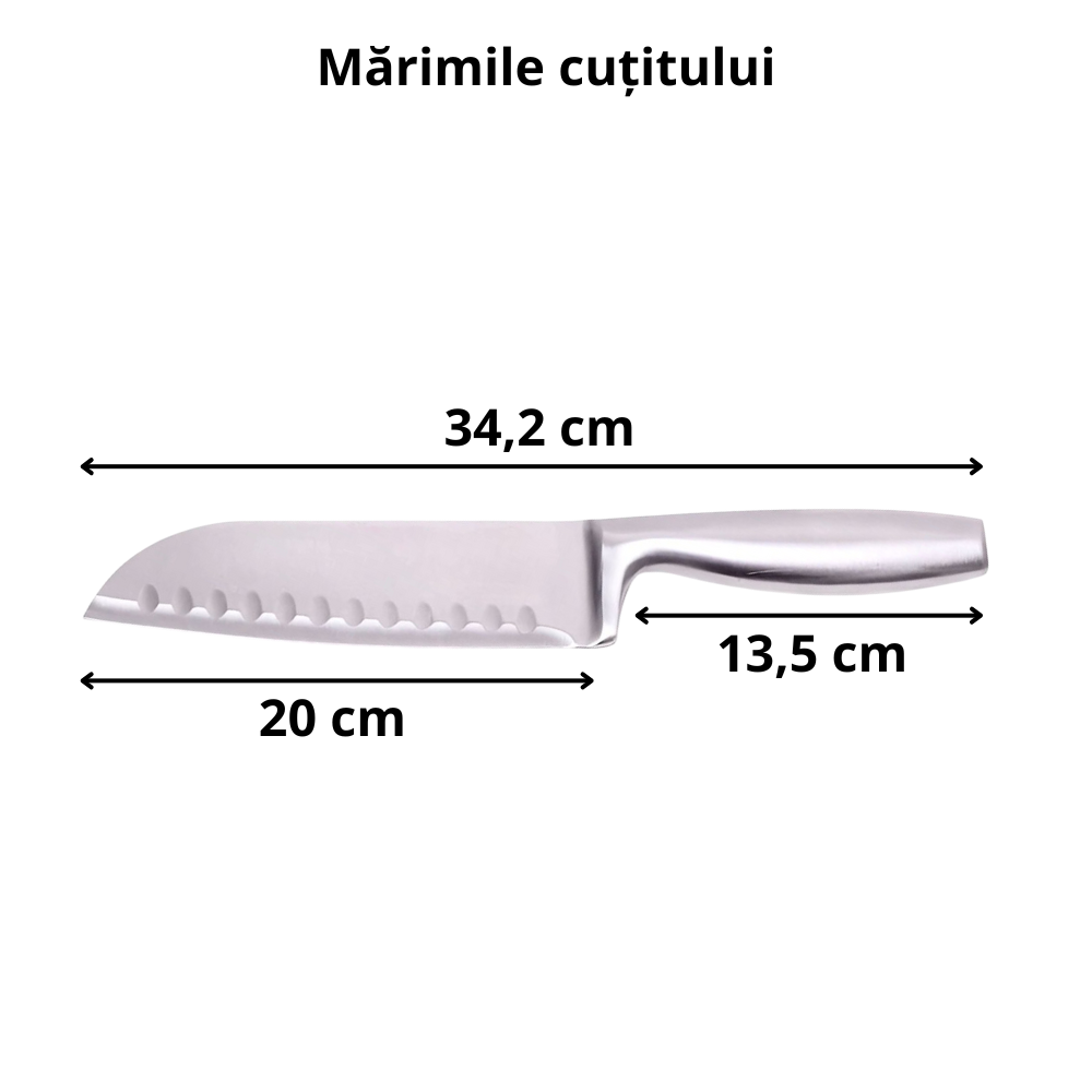 Cutit japonez de bucatarie model Santoku, otel inoxidabil, maner soft-touch, versatil in utilizare, 20 cm, Argintiu - 2 | YEO