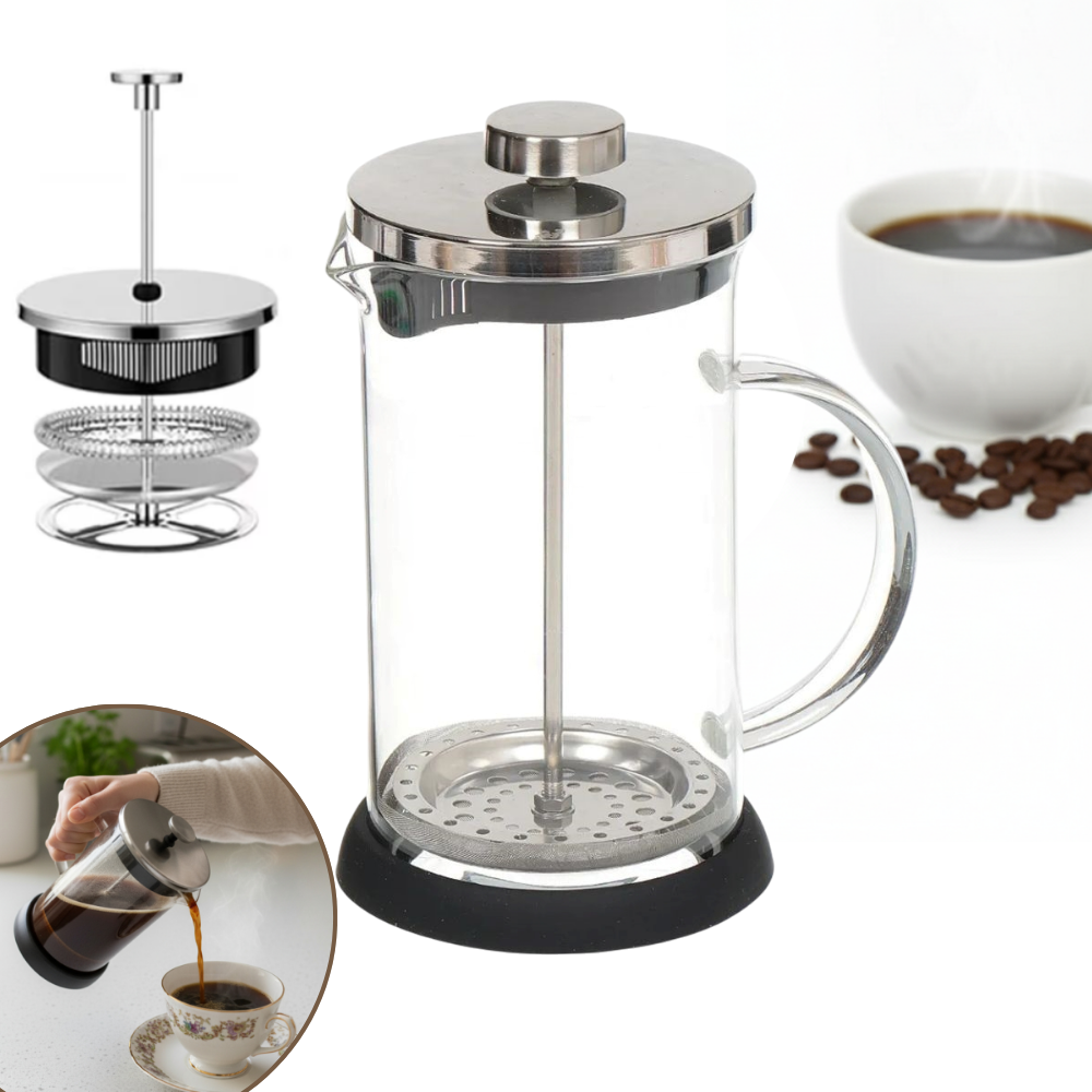 Cafetiera Cu Piston Pentru Cafea Si Ceai Koken, Presa franceza cu infuzor 1000 ML, sticlă borosilicată termorezistentă și oțel inoxidabil 304, -20 ℃ +130 ℃, Infuzor pentru ceai cu 3 Filtre, Fara BPA